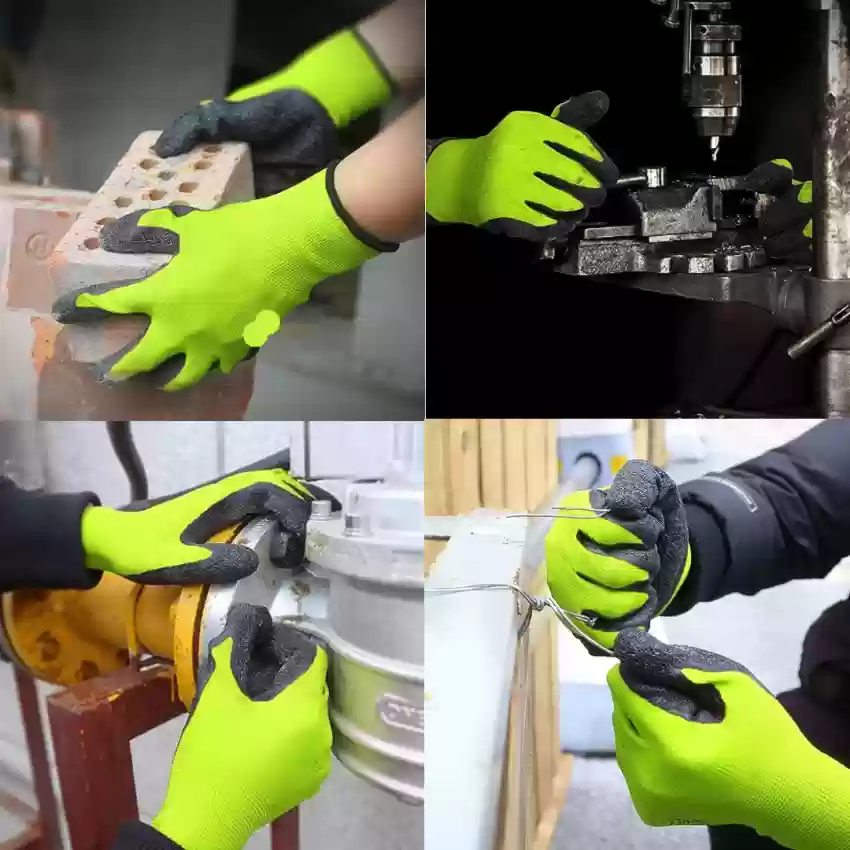 10GUAGE KNITTED POLYESTER WITH LATEX COATED WORK SAFETY GLOVES USED AREAS