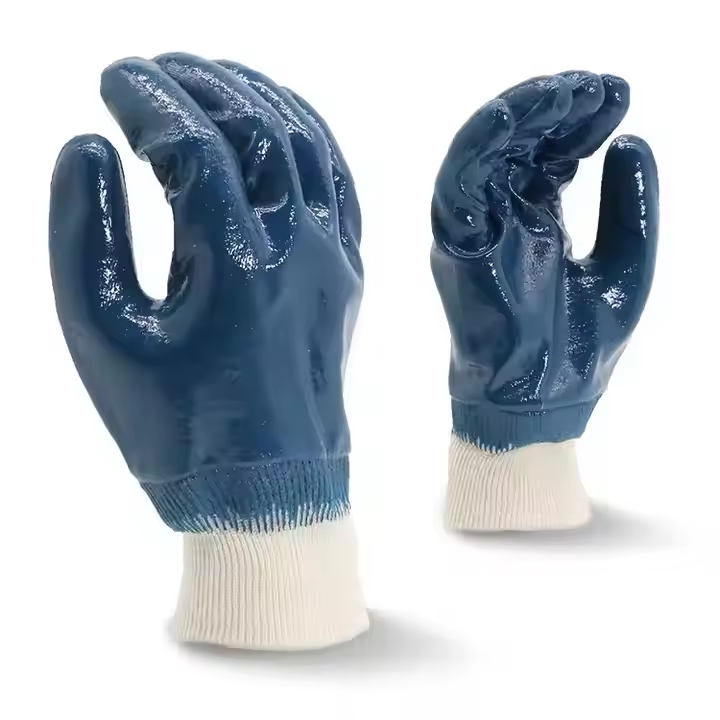 blue nitrile gloves knit wrist