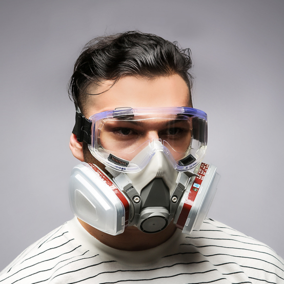 Half-face respirators cover the nose and mouth. To deal with specific gases and vapors effectively, they can be used with various filters and cartridges in different environments like painting, chemical handling, and construction. 