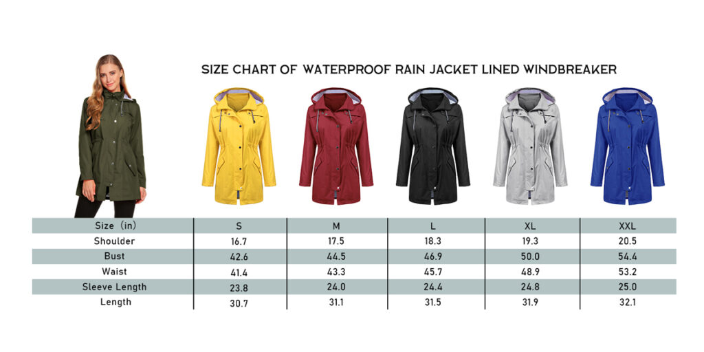 size chart for women's raincoat