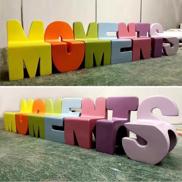 letter shaped fiberglass bench