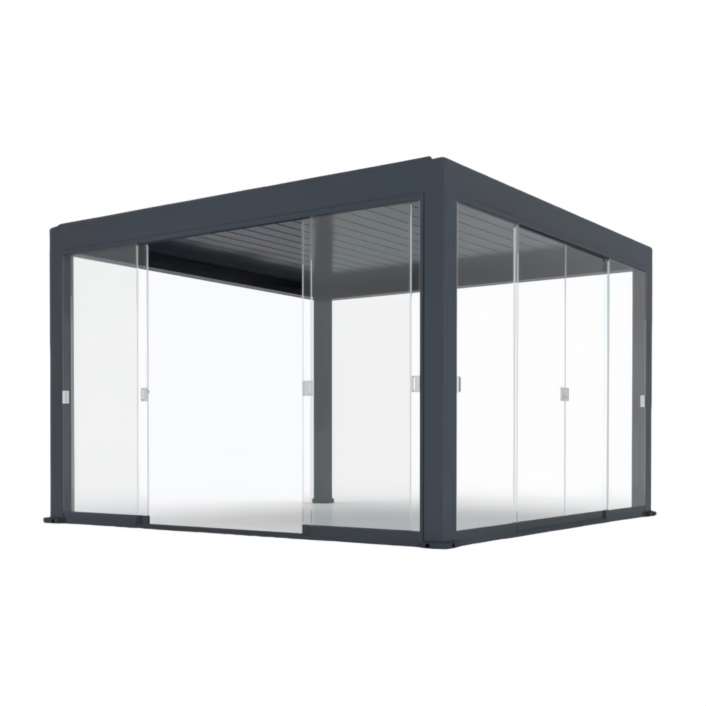 frameless sliding door pergola