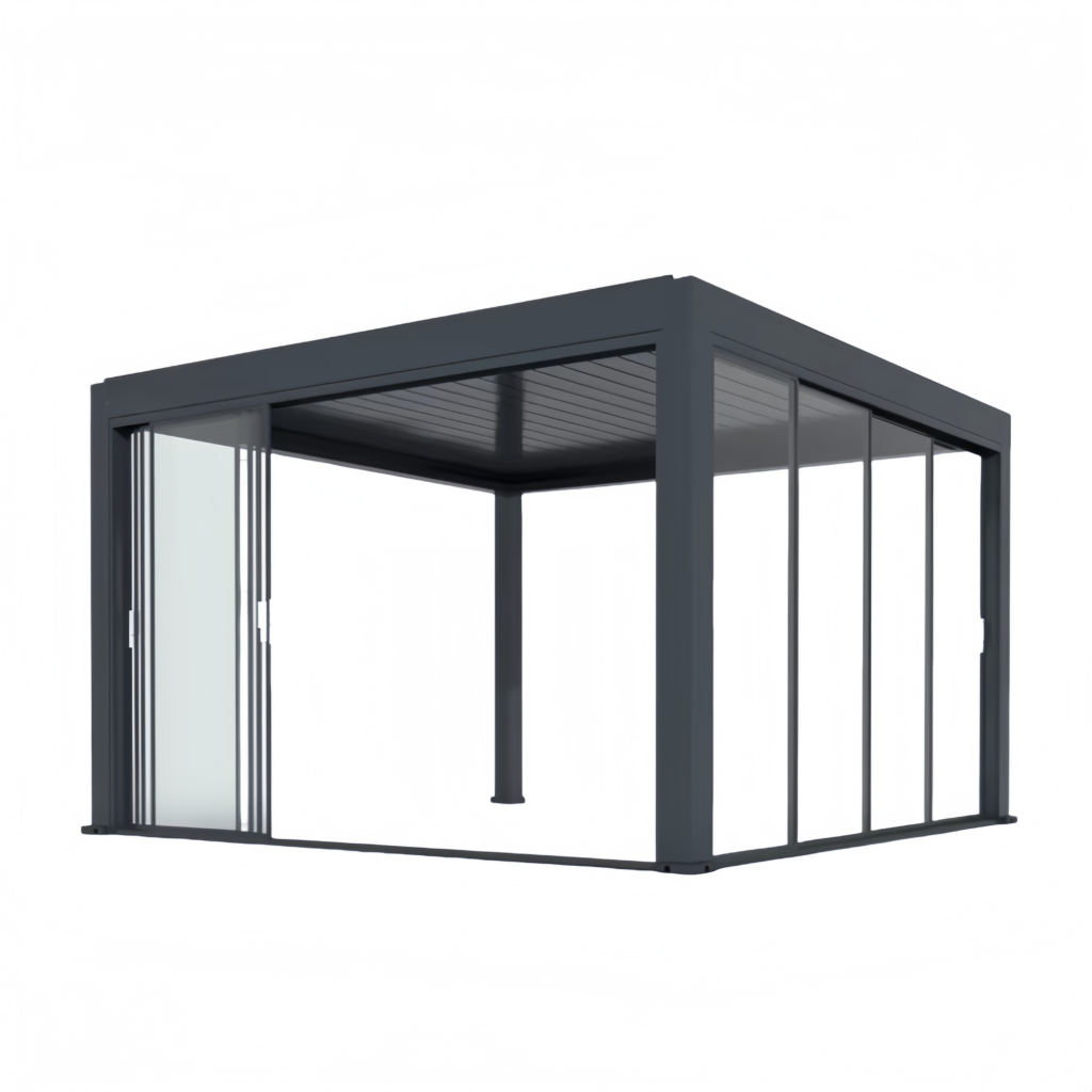 narow border sliding door pergola