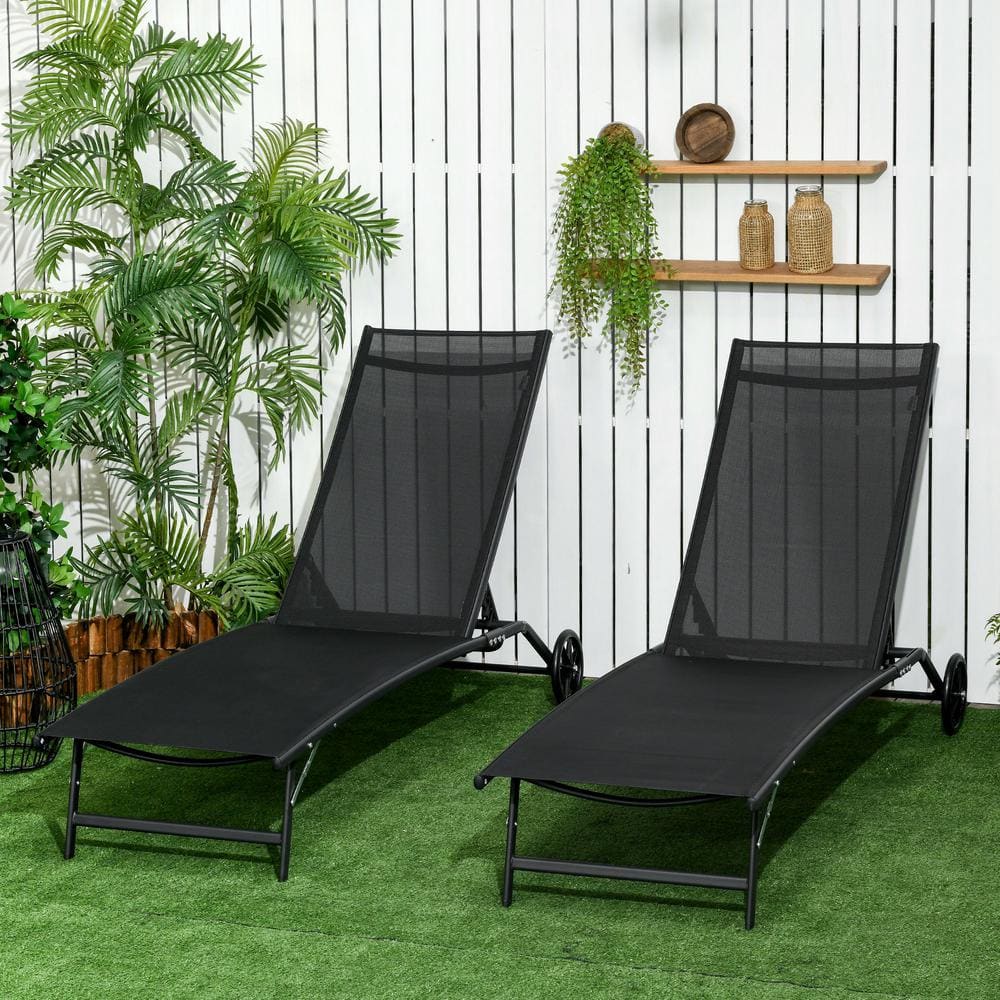 An application scenario or product detail of black outdoor chaise lounge chair - Image 1