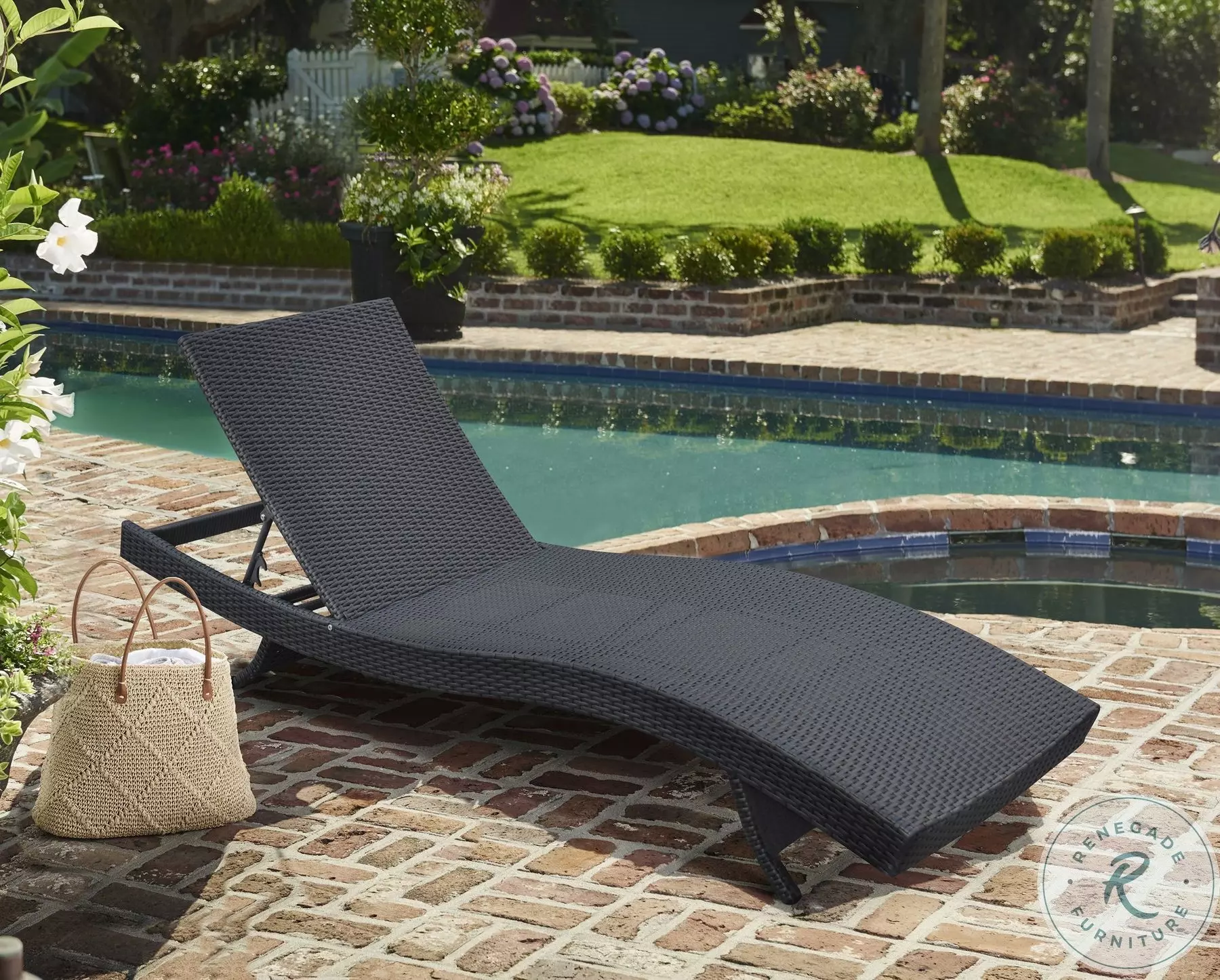 An application scenario or product detail of black outdoor chaise lounge chair - Image 17