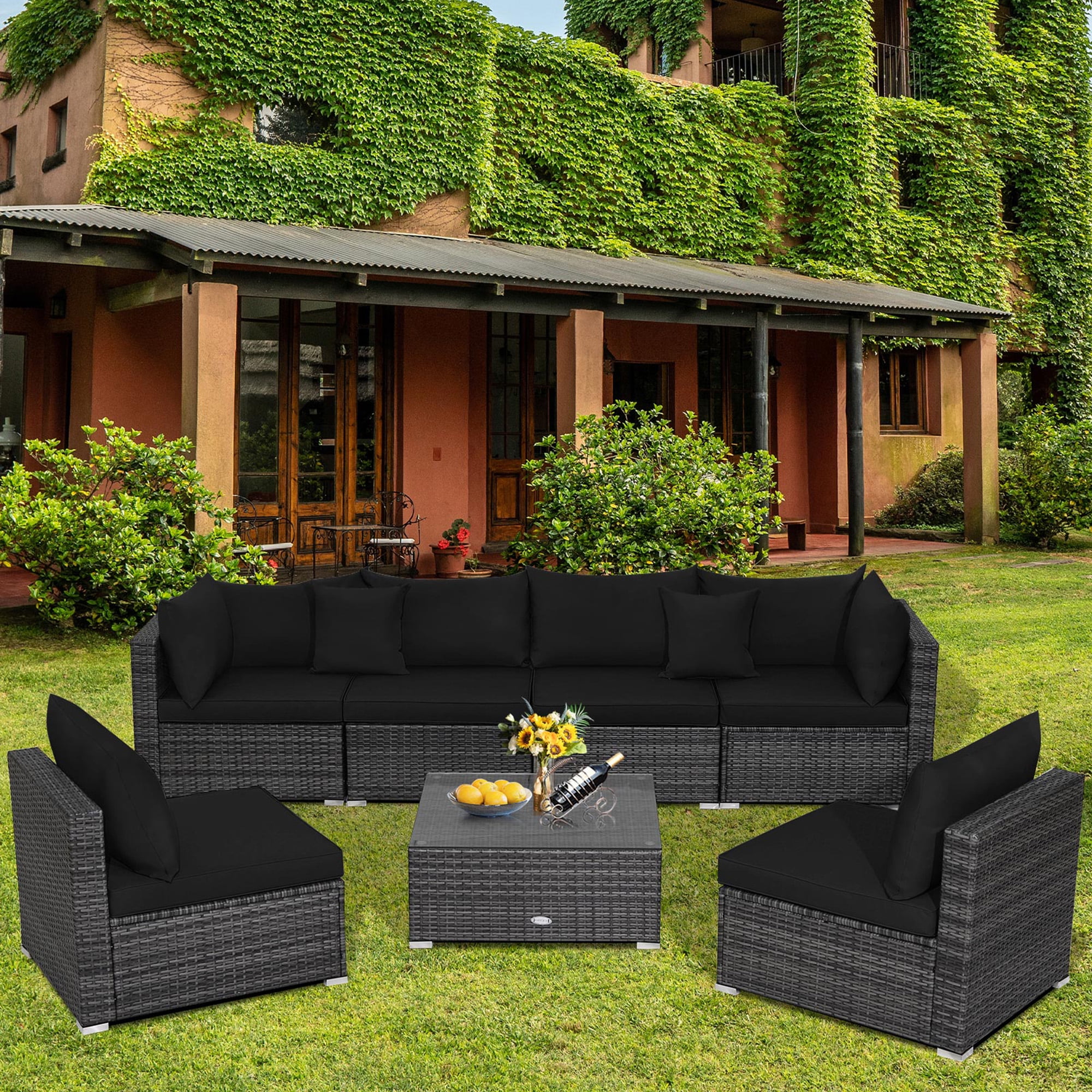 An application scenario or product detail of outdoor black wicker sofa - Image 2