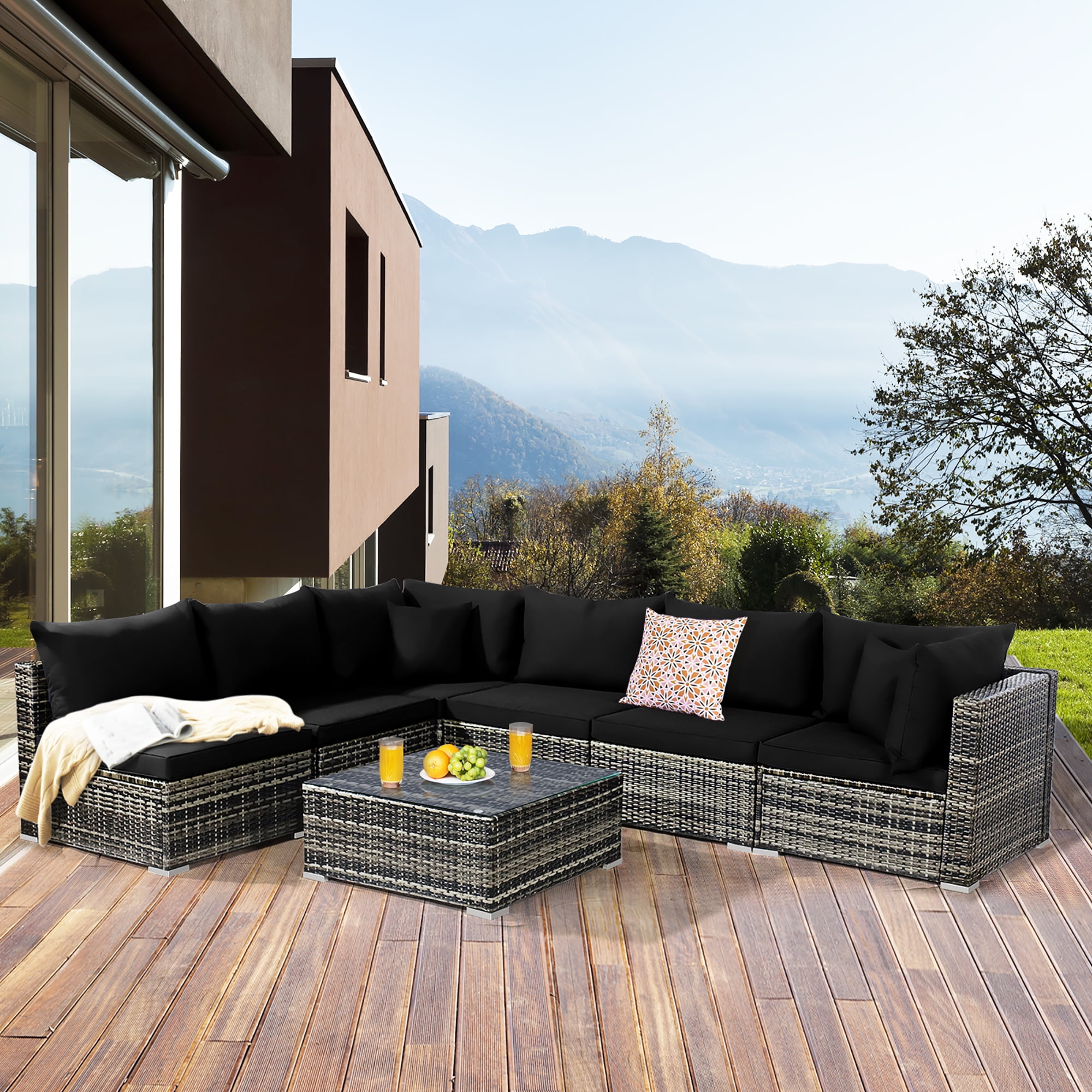 An application scenario or product detail of outdoor black wicker sofa - Image 6
