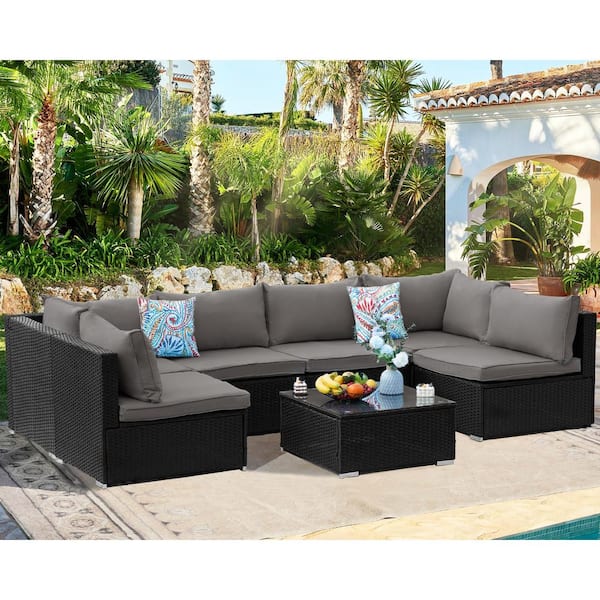 An application scenario or product detail of outdoor black wicker sofa - Image 8