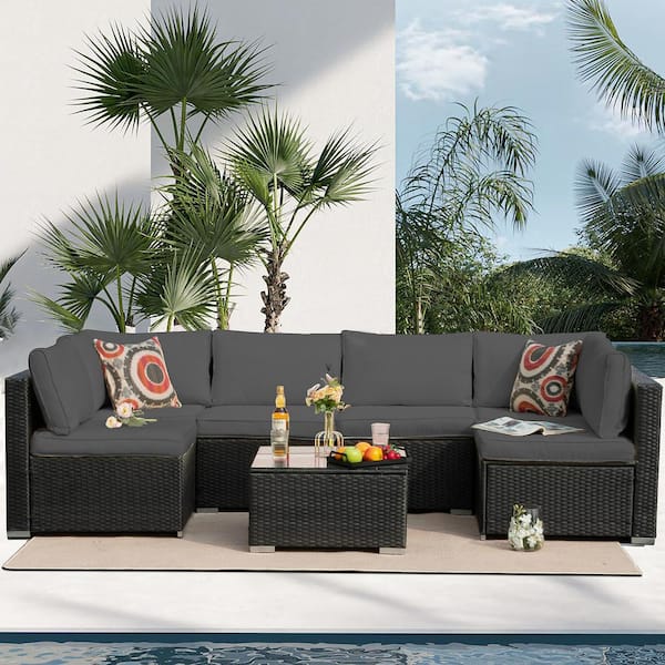 An application scenario or product detail of outdoor black wicker sofa - Image 12