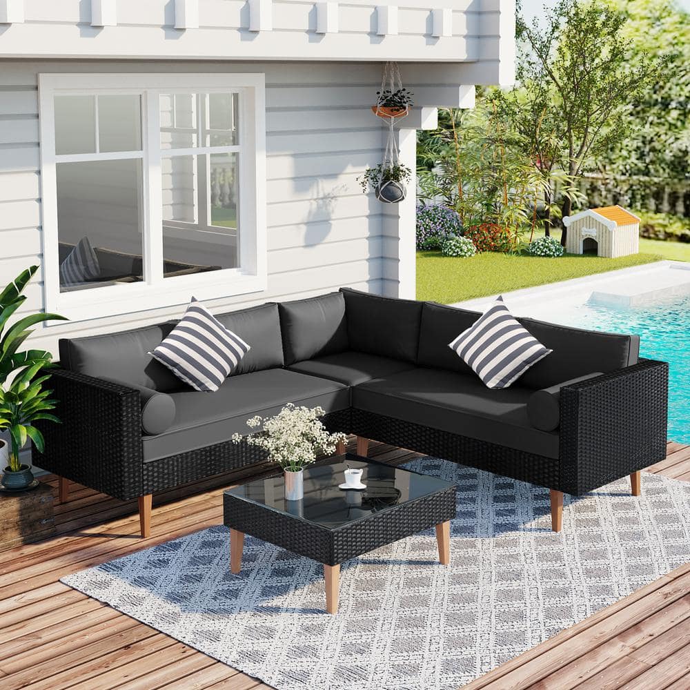 An application scenario or product detail of outdoor black wicker sofa - Image 14