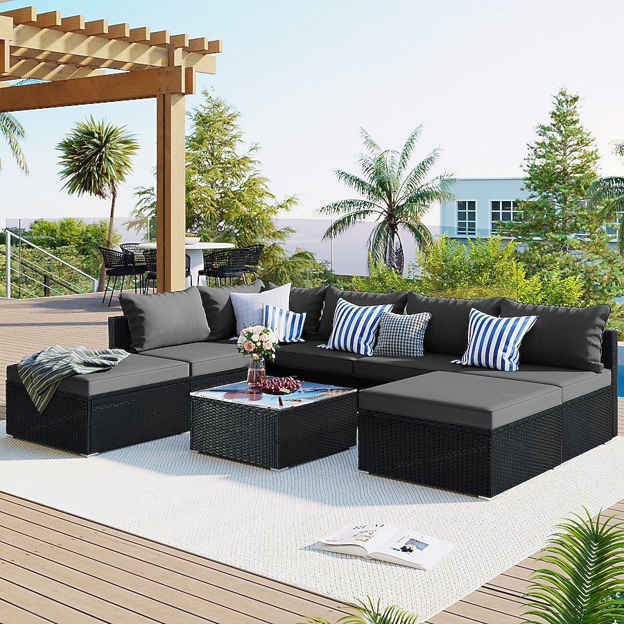 An application scenario or product detail of outdoor black wicker sofa - Image 18
