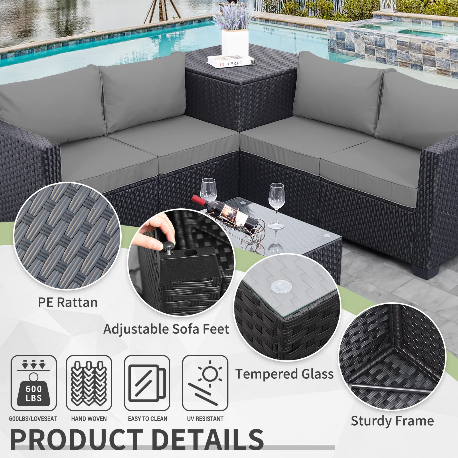An application scenario or product detail of outdoor black wicker sofa - Image 22