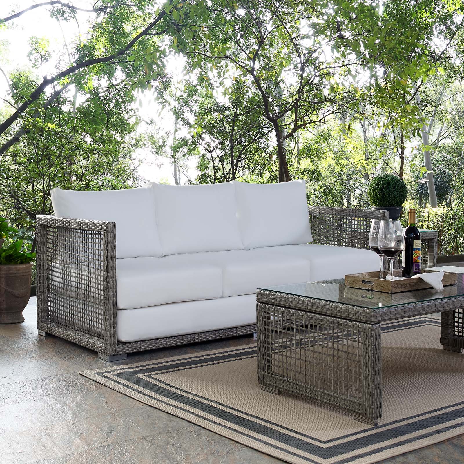 An application scenario or product detail of outdoor white wicker sofa - Image 5