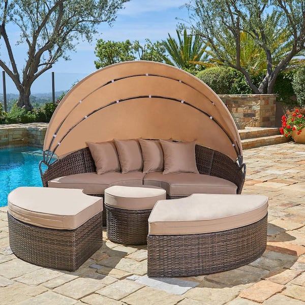 An application scenario or product detail of outdoor wicker daybed with canopy - Image 3