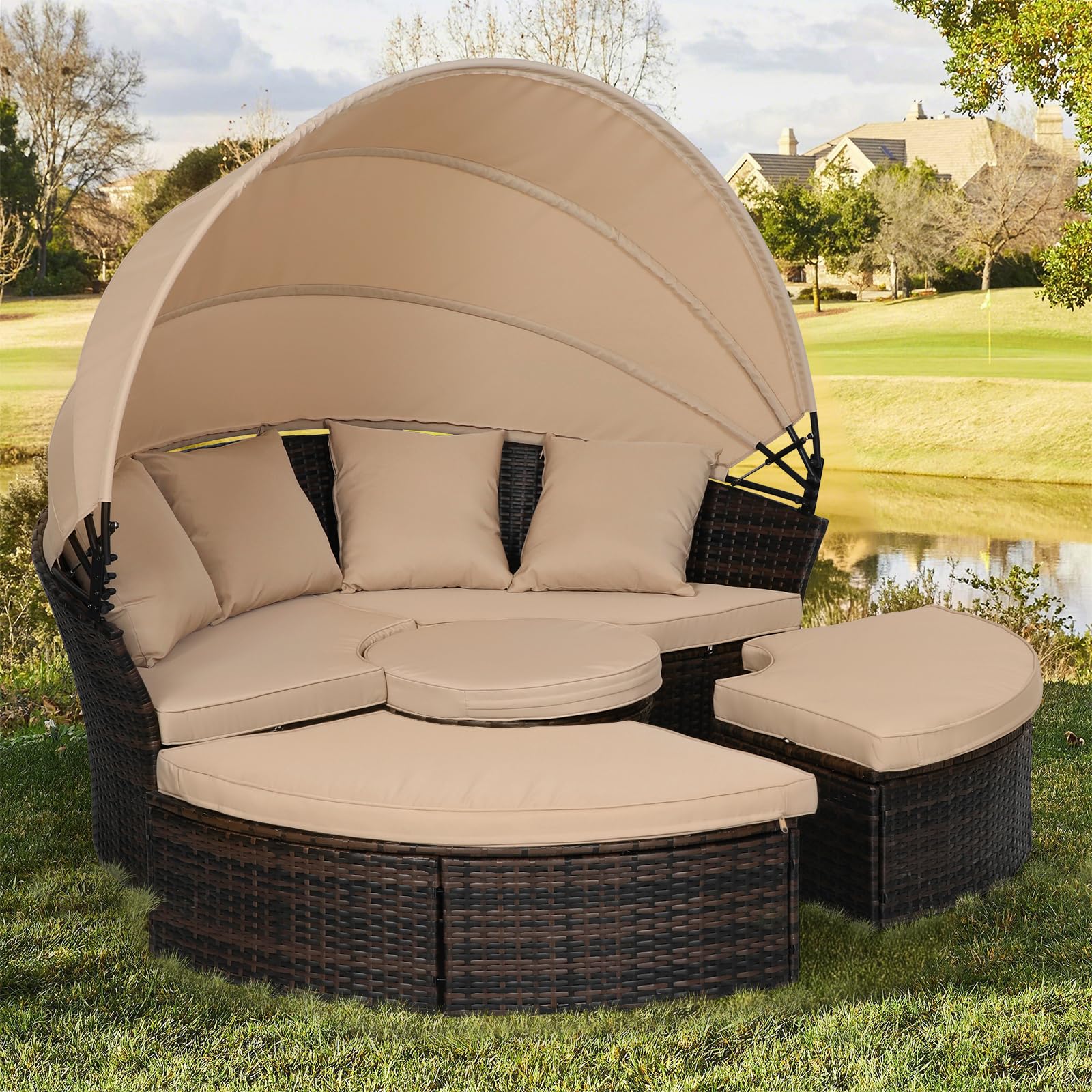 An application scenario or product detail of outdoor wicker daybed with canopy - Image 5
