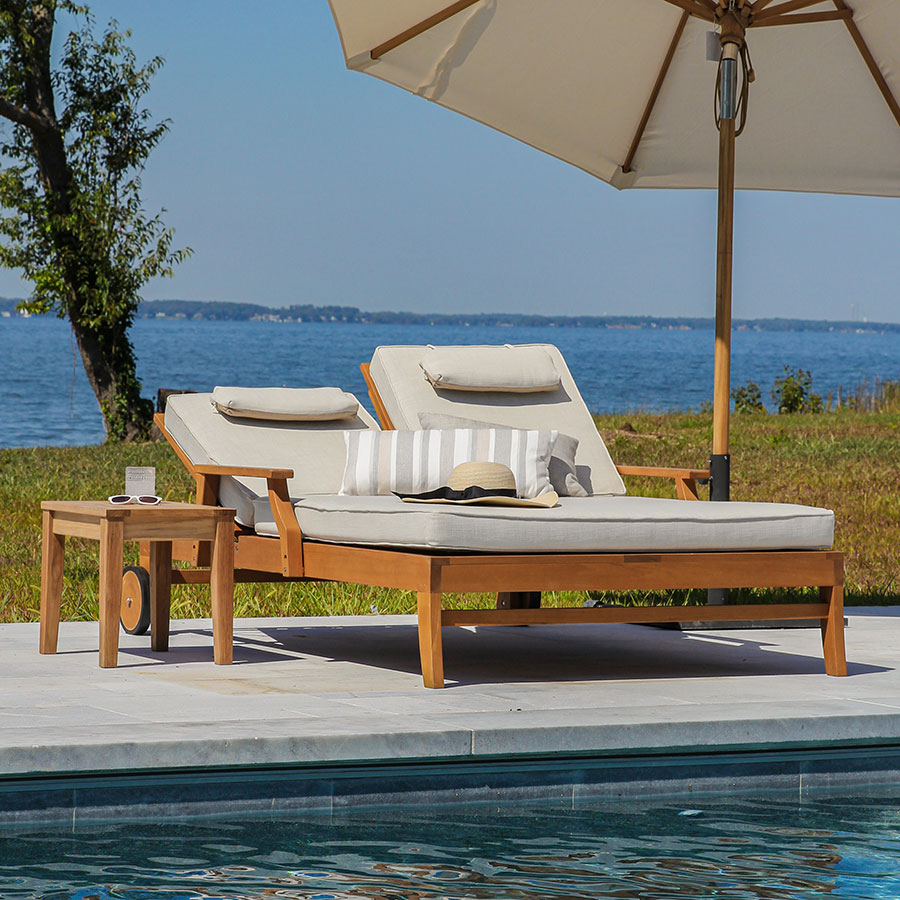 An application scenario or product detail of wooden chaise lounge outdoor - Image 5