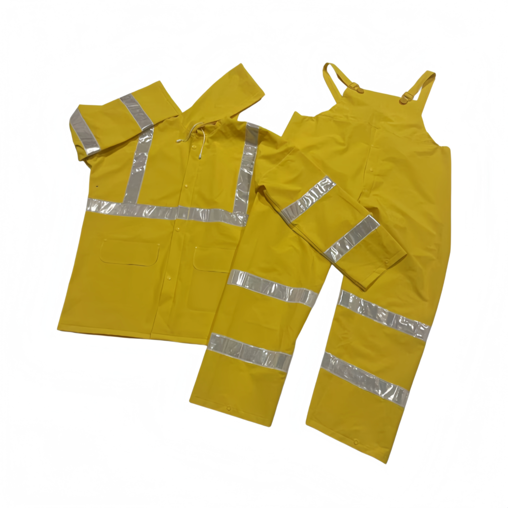 yellow high visibility rain suit